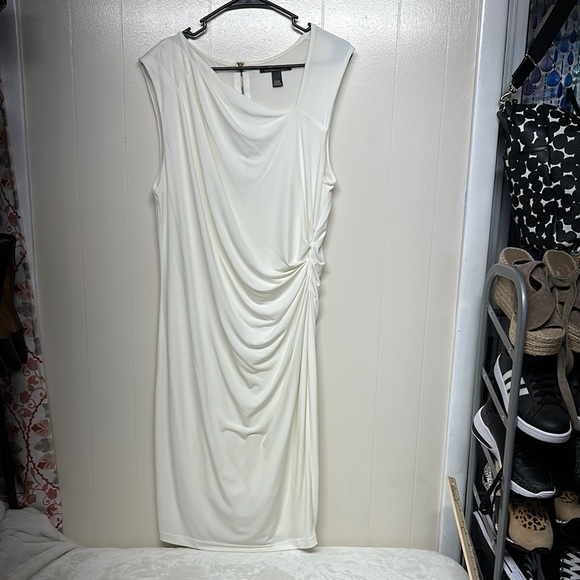 Victoria's Secret Cream Asymmetrical Ruched Sheath Dress - Picture 1 of 9